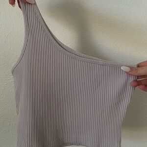 One-Shoulder Ribbed Top - Gray